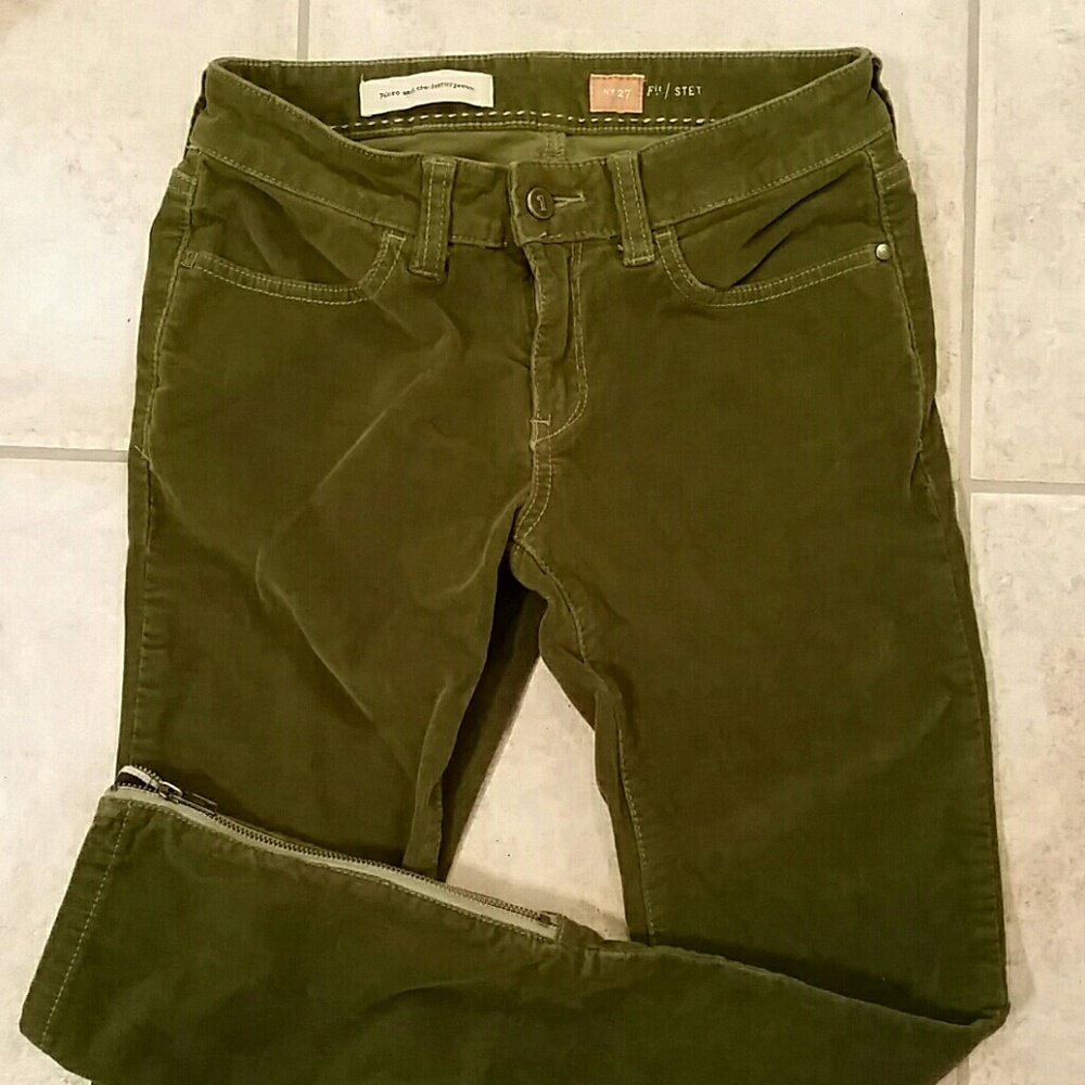 Bright Olive Pilcro Corduroy Skinny w/zip ankle